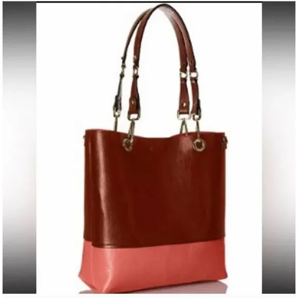 Calvin Klein Novelty PVC Reversible Tote Salmon/Browm Luggage - Picture 2 of 7